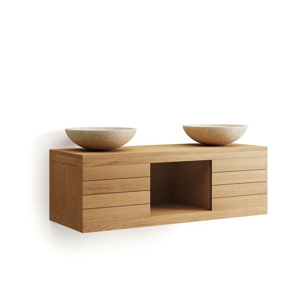 Nízká závěsná skříňka pod umyvadlo z teakového dřeva v přírodní barvě 120x40 cm Yenit – Kave Home-image-2