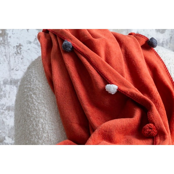 Fleecový přehoz v cihlové barvě 150x200 cm Pom Pom – Mijolnir-image-4