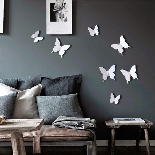 Sada 12 bílých 3D samolepek Ambiance Diamond Butterflies-image-1