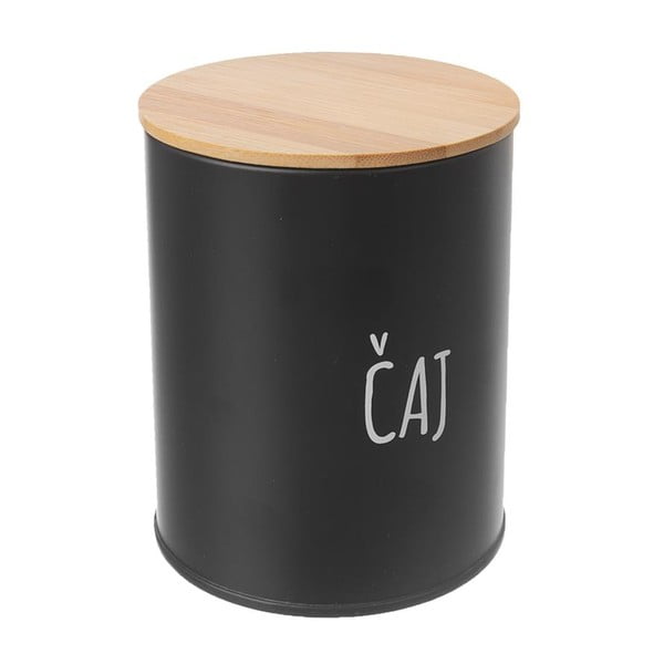 Černá plechová dóza na čaj s bambusovým víkem Orion, objem 750 ml-image-1