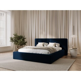Tmavě modrá sametová čalouněná dvoulůžková postel s úložným prostorem s roštem 200x200 cm Arendal – Cosmopolitan Design