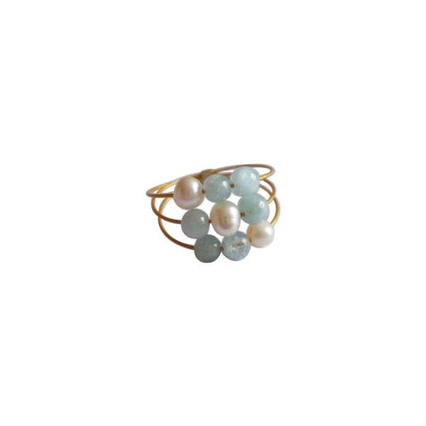 Zlatý prsten Pearl and Aquamarine Confetti, vel. 51 (perly a akvamarín)