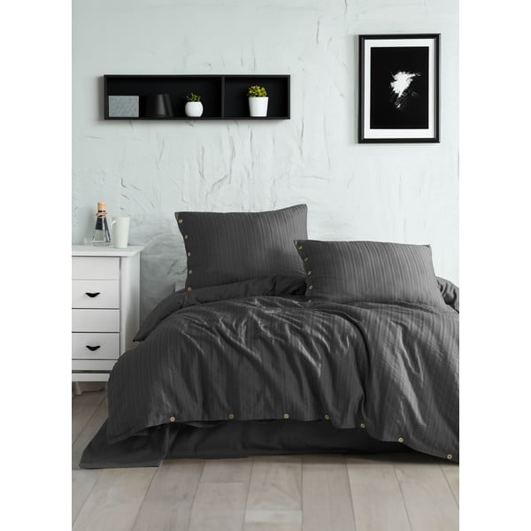 Tmavě šedé povlečení na jednolůžko z bavlny Renforcé 140x200 cm Como Striped – Mila Home Luxury