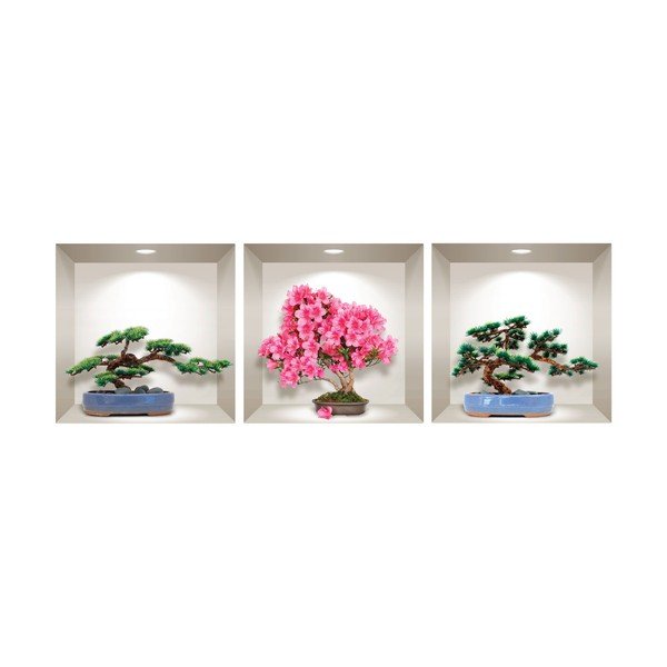 Sada 3 3D samolepek na zeď Ambiance Natural and Colorful Bonsai-image-1