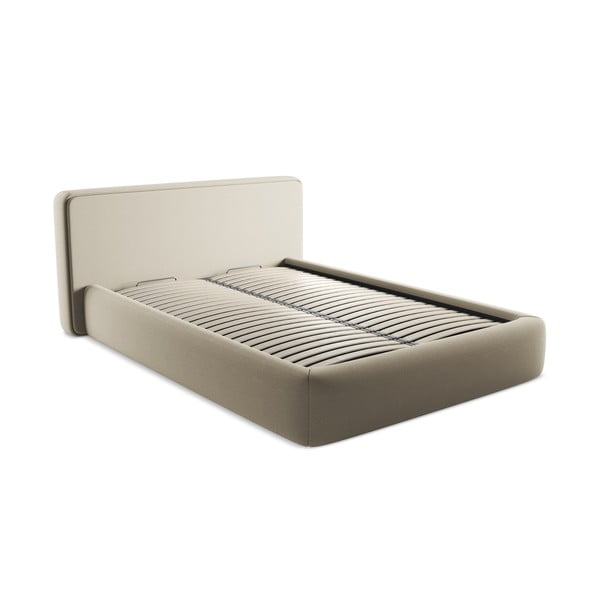 Béžová čalouněná dvoulůžková postel s úložným prostorem s roštem 140x200 cm Kiana – Makamii