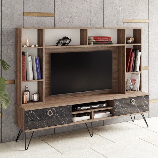 Šedo-hnědá TV  sestava  v dekoru ořechu 180x136 cm Lorenz – Kalune Design-image-1