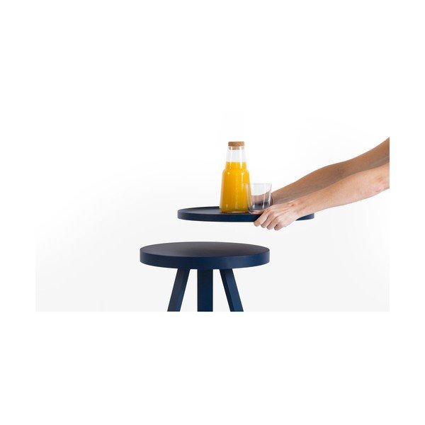 Modrý odkládací stolek z jasanového dřeva s podnosem Woodendot Batea S-image-2