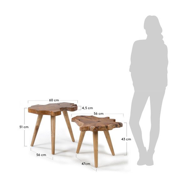 Odkládací stolky v sadě 2 ks z teakového dřeva 50x60 cm Hattie – Kave Home-image-3