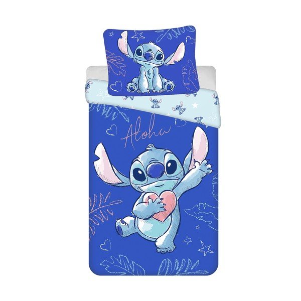 Modré bavlněné dětské povlečení na jednolůžko 140x200 cm Lilo & Stitch "Aloha" – Jerry Fabrics