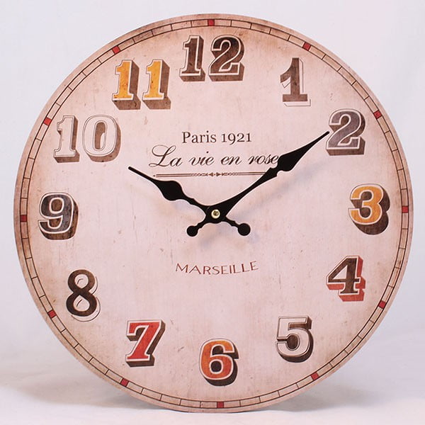 Dřevěné hodiny La vie en rose, 34x34 cm