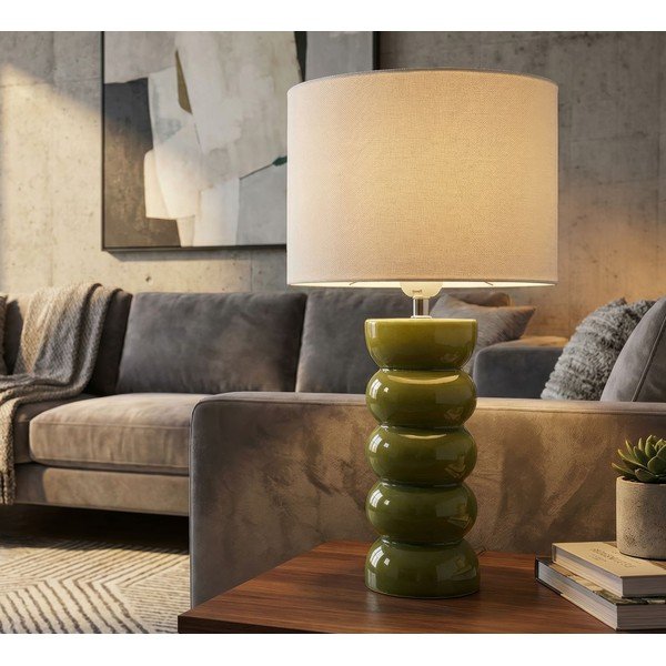 Bílá/zelená keramická stolní lampa s textilním stínidlem (výška 46 cm) Torr – Mauro Ferretti-image-1