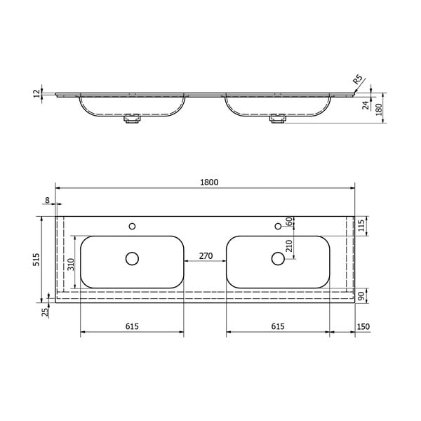 Bílé dvojumyvadlo z umělého kamene 180x51,5 cm Aruba – Sapho-image-4