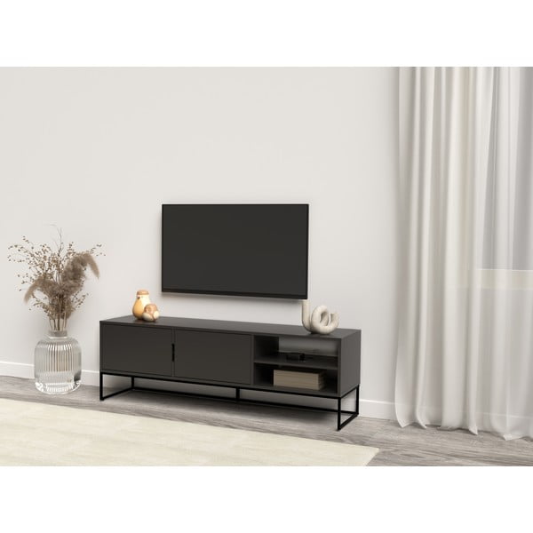 Černý TV stolek s kovovými nohami Tenzo Lipp, šířka 176 cm-image-1