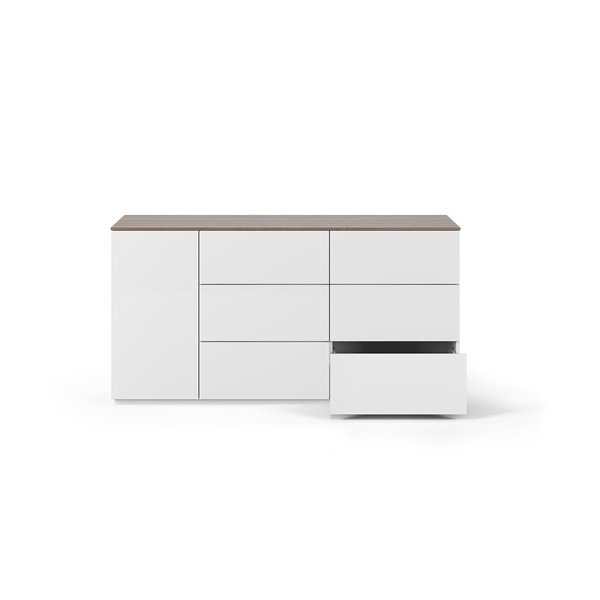 Bílá komoda s deskou v dekoru ořechu s dveřmi a 6 zásuvkami TemaHome Join-image-3