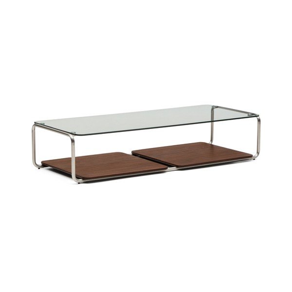 Tmavě hnědý konferenční stolek se skleněnou deskou 60x140 cm Tarsel – Kave Home-image-2