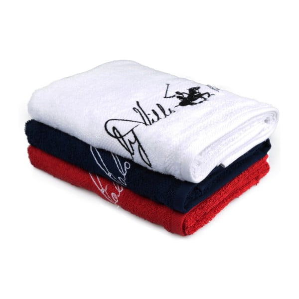 Sada bílého, tmavě modrého a červeného ručník Beverly Hills Polo Club Tommy Yazi, 50 x 100 cm