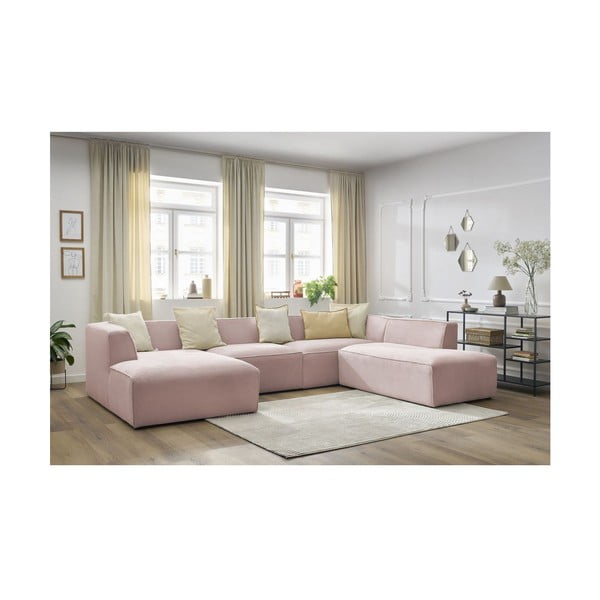 Růžová manšestrová modulární rohová pohovka (pravý roh/do "U") Megeve – Bobochic Paris-image-1