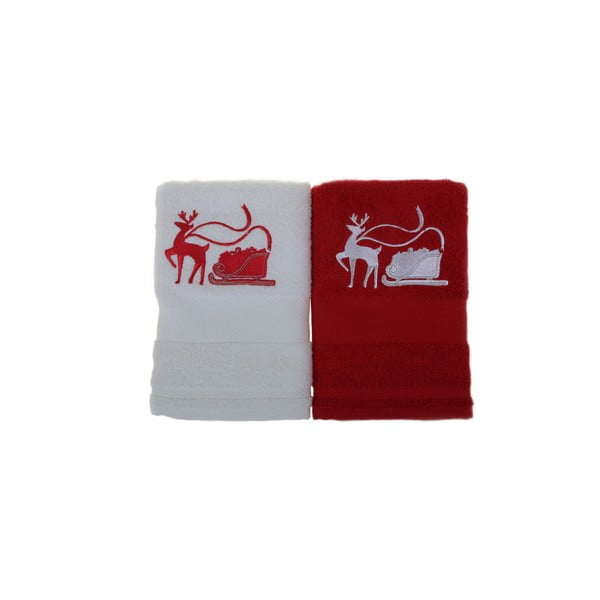 Sada 2 ručníků Kızak Red&White, 50 x 100 cm