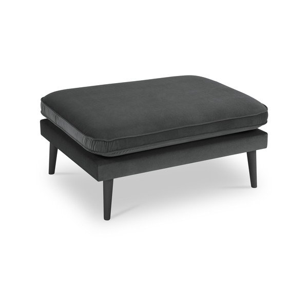 Tmavě šedá sametová podnožka s černými nohami Kooko Home Lento-image-2