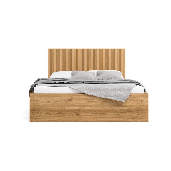 Dvoulůžková postel v dekoru dubu s úložným prostorem v přírodní barvě 140x190 cm Rayana – Marckeric-image-2