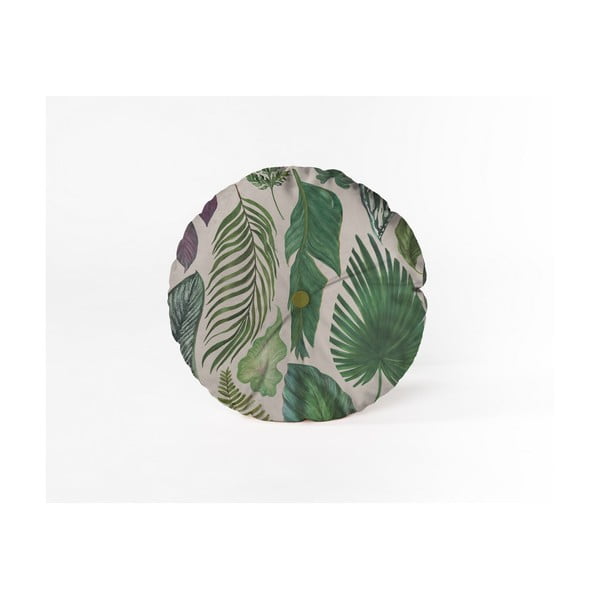 Kulatý dekorativní polštář se sametovým potahem Velvet Atelier Leaves, ⌀ 45 cm