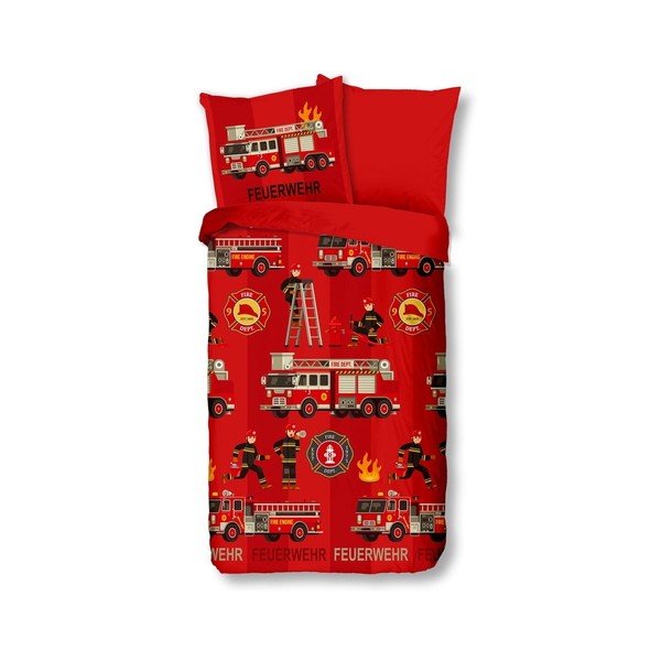 Dětské červené povlečení z bavlny Good Morning Hasič