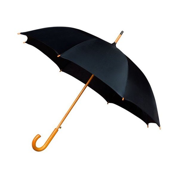 Černý deštník s dřevěným madlem Ambiance Wooden, ⌀ 102 cm