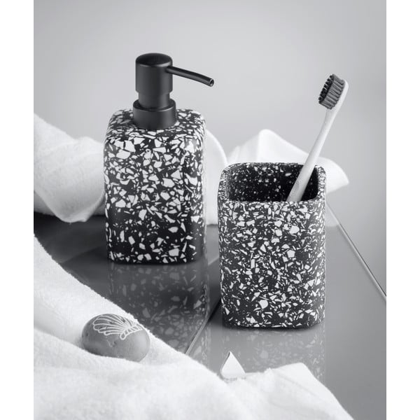 Černý kelímek na zubní kartáčky Wenko Terrazzo-image-1