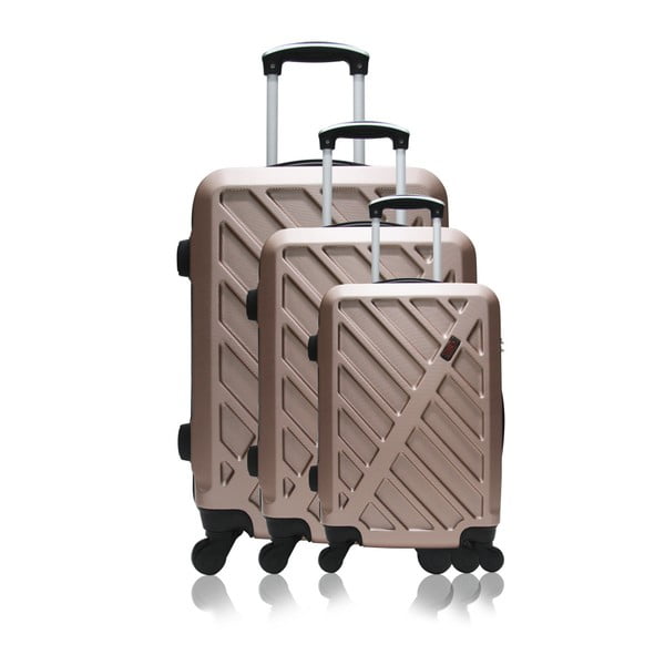 Sada 3 cestovních kufrů na kolečkách v barvě růžového zlata Hero Roma