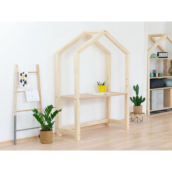 Přírodní dřevěný domečkový stůl Benlemi Stolly s béžovou deskou, 97 x 39 cm-image-1