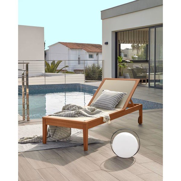Béžové dřevěné polohovací zahradní lehátko Caterin – Kave Home-image-4