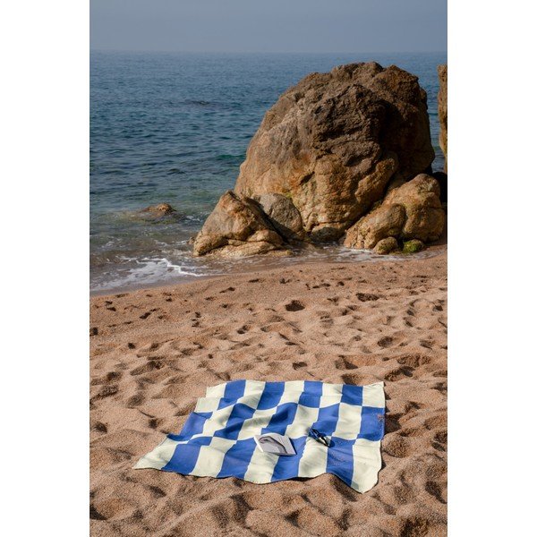 Světle žlutá/modrá bavlněná plážová osuška 100x160 cm Su – noo.ma-image-1