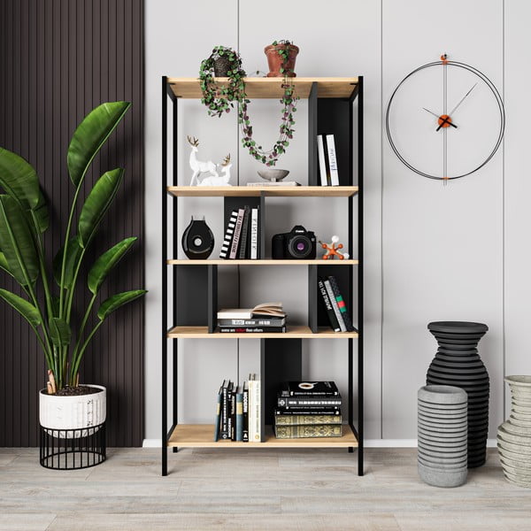 Knihovna v dekoru dubu v černo-přírodní barvě 88x175 cm Alabama – Marckeric-image-4