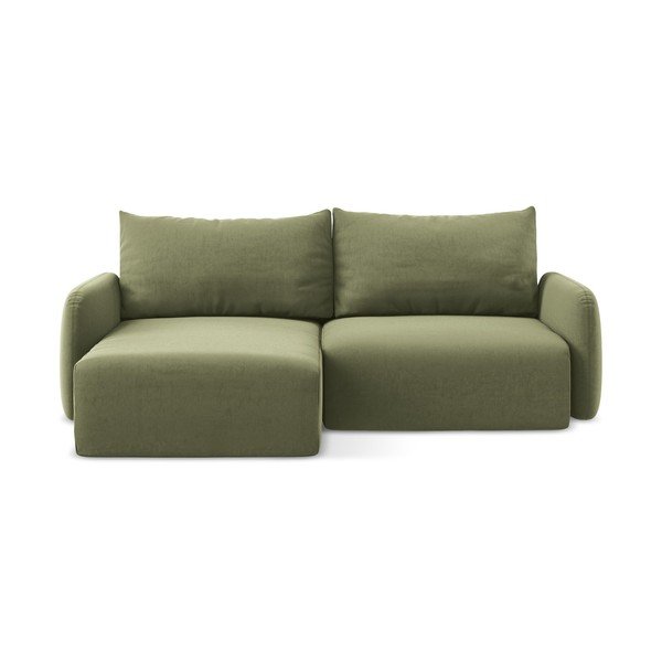 Zelená sametová rozkládací/s úložným prostorem rohová pohovka (levý roh/s lenoškou) Kalena – Makamii