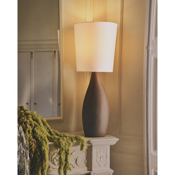 Bílá/světle šedá stolní lampa s textilním stínidlem (výška 77 cm) Viona – Kave Home-image-2