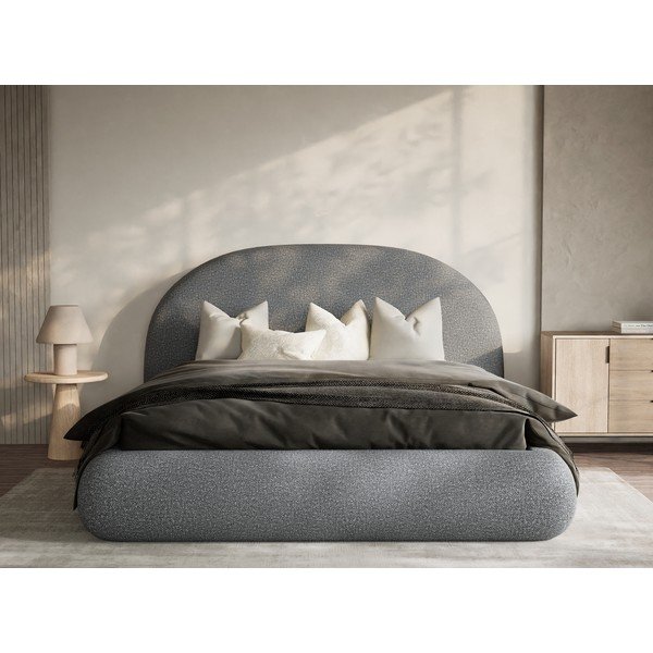 Šedá čalouněná dvoulůžková postel s úložným prostorem s roštem 160x200 cm Maumere – Maison de Rêve-image-4