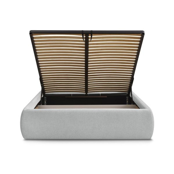 Světle šedá čalouněná dvoulůžková postel s úložným prostorem/bez čela s roštem 180x200 cm Inera – Bobochic Paris-image-4