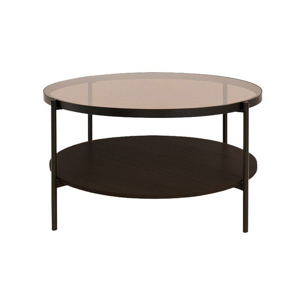 Hnědý kulatý konferenční stolek se skleněnou deskou ø 84 cm Hassel – Unique Furniture
