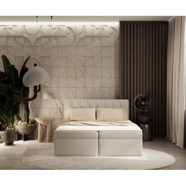 Béžová boxspring postel s úložným prostorem 140x200 cm Novento – Maison de Rêve-image-3