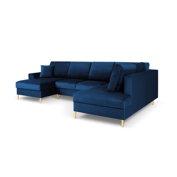 Modrá sametová rozkládací/s úložným prostorem rohová pohovka (pravý roh/do "U") Kyoto – Cosmopolitan Design-image-3