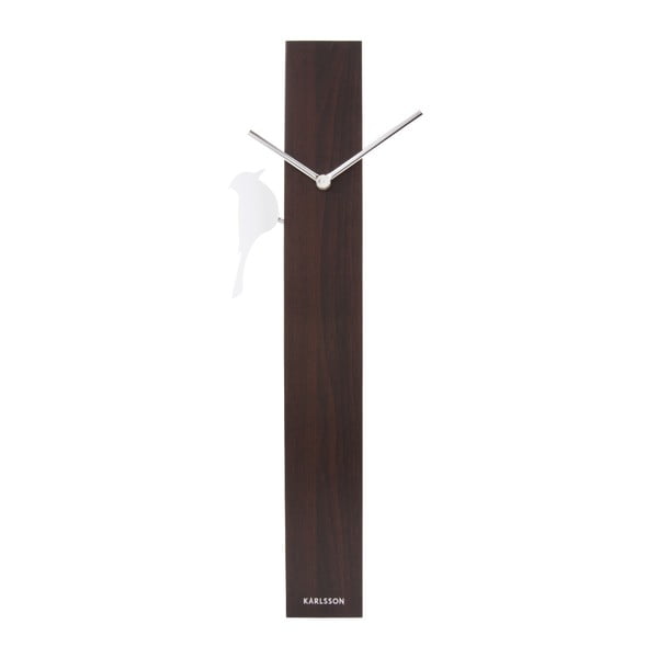 Hnědé nástěnné hodiny Karlsson Woodpecker, délka 60 cm