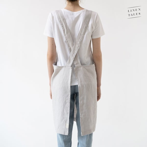 Stříbrošedá lněná zástěra Linen Tales Crossback, délka 80 cm-image-1