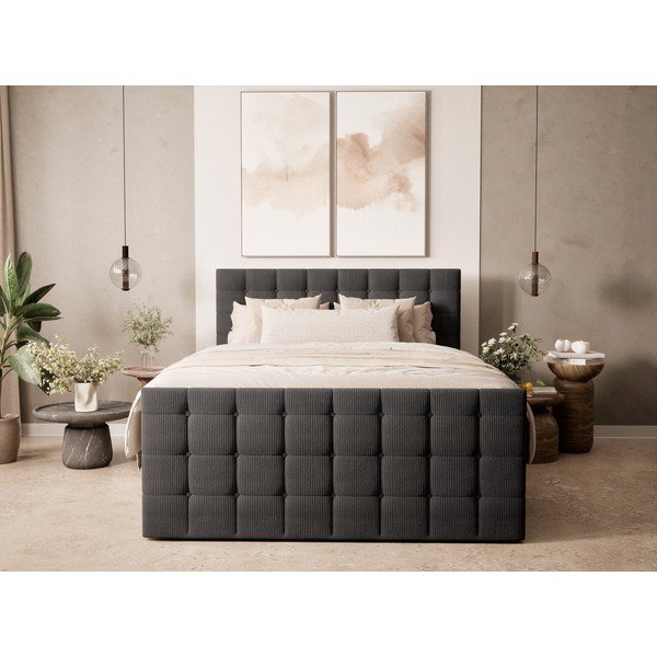 Antracitová boxspring postel s úložným prostorem 200x200 cm Tasca – Maison de Rêve-image-4