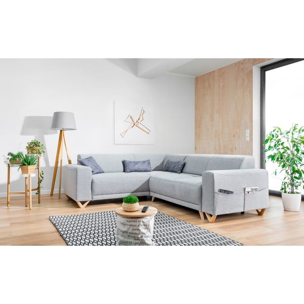Světle šedá rozkládací/s úložným prostorem rohová pohovka (levý roh/do L) Classy Sophie – Miuform-image-3