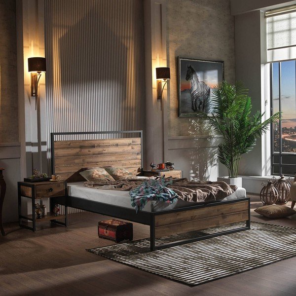 Dvoulůžková postel s roštem v černo-přírodní barvě 140x200 cm Ariane – Kalune Design-image-1