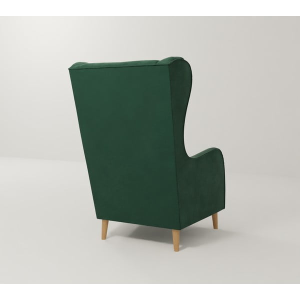 Tmavě zelené sametové křeslo ušák Carole – Ropez-image-2