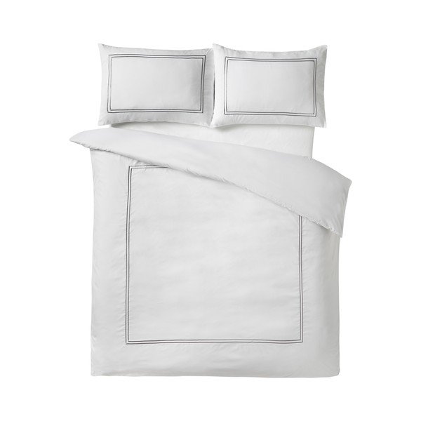 Bílé 3dílné saténové povlečení na dvoulůžko 200x200 cm So Soft Mono Satin Stitch – Catherine Lansfield