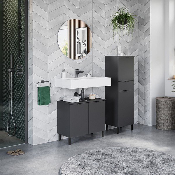 Antracitová vysoká koupelnová skříňka 34x120 cm Arcena – Germania-image-1