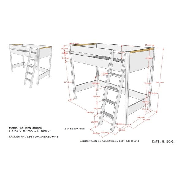 Bílá vyvýšená dětská postel 90x200 cm Londen - Vipack-image-3