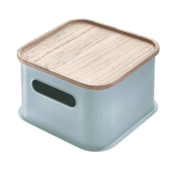 Šedý úložný box s víkem ze dřeva paulownia iDesign Eco Handled, 21,3 x 21,3 cm